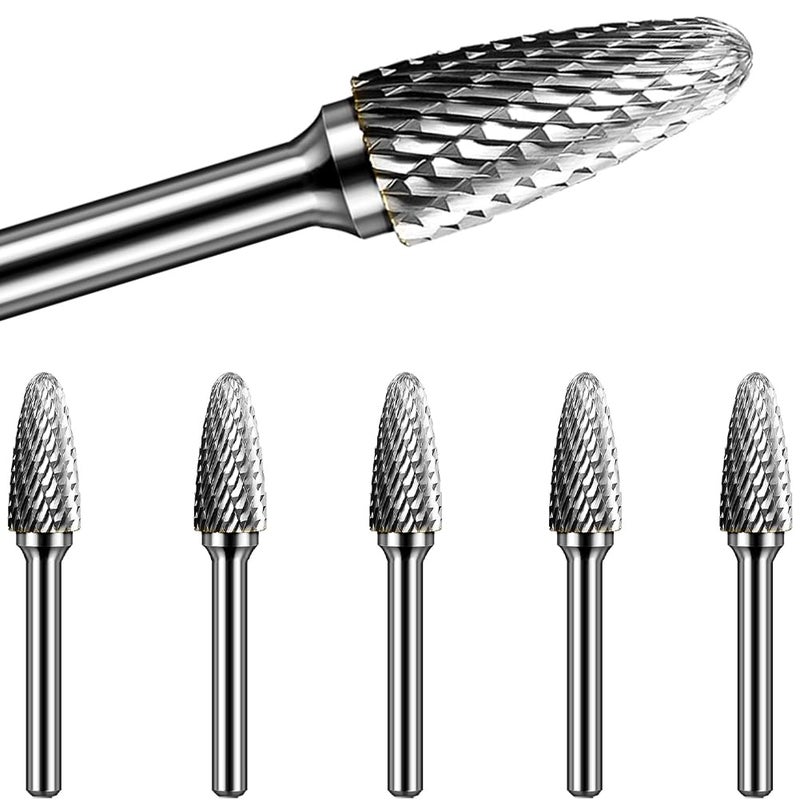 KOTVTM SF-5 Tungsten Carbide Burr Set Double Cut Rotary Burrs File(1/2â€ Cutter Dia X 1â€Cutter Length) with 1/4'' (6.35mm) Shank for Die Grinder Drill Bits (Pack of 5)â€¦ - Image 2